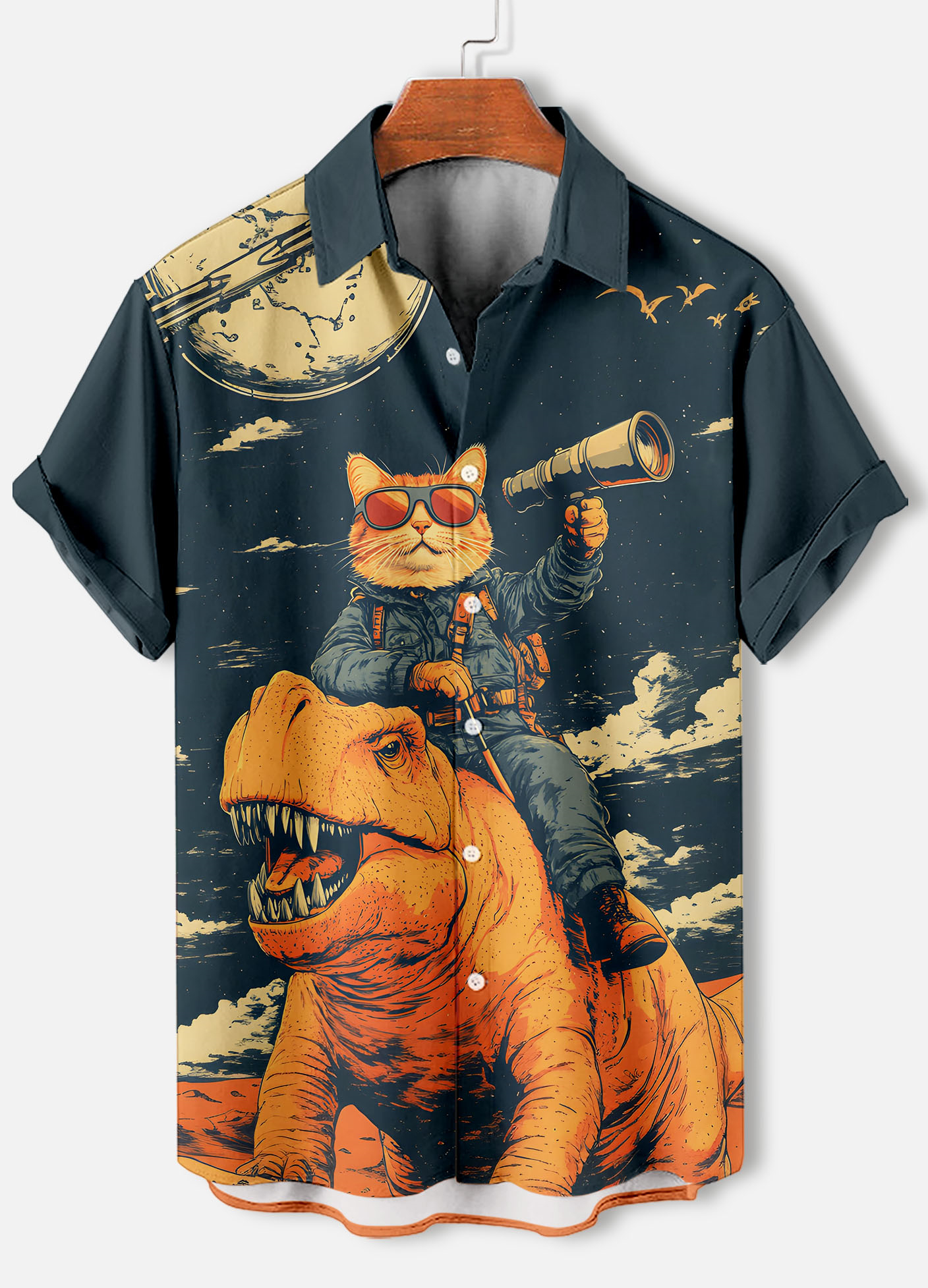 Men's Retro Cartoon Anime Cat Theme Short Sleeve Shirt