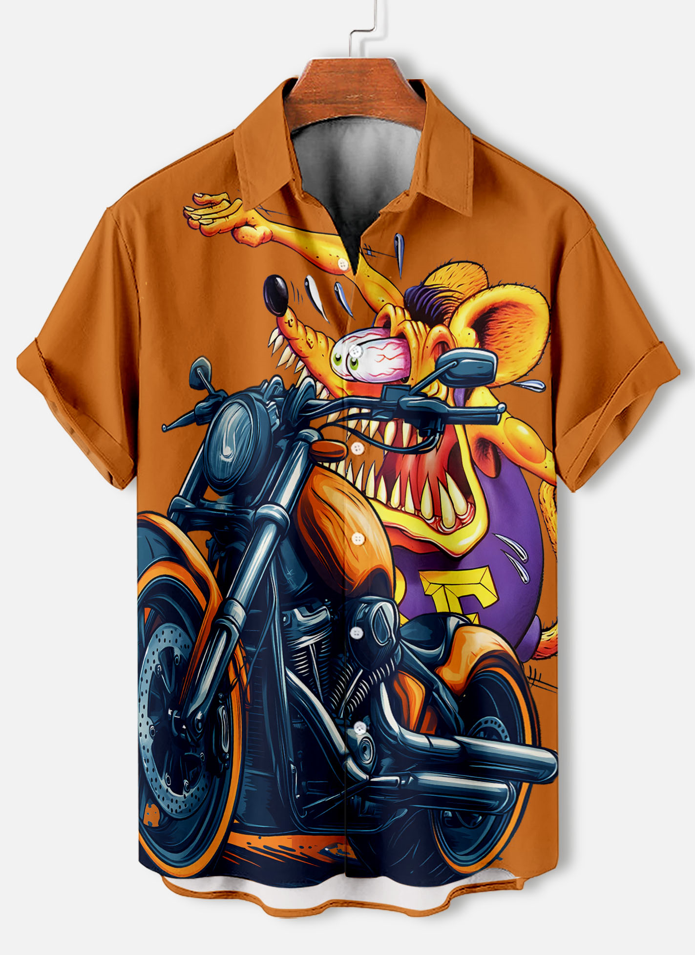 Men's retro cartoon motorcycle element rat fink short-sleeved shirt