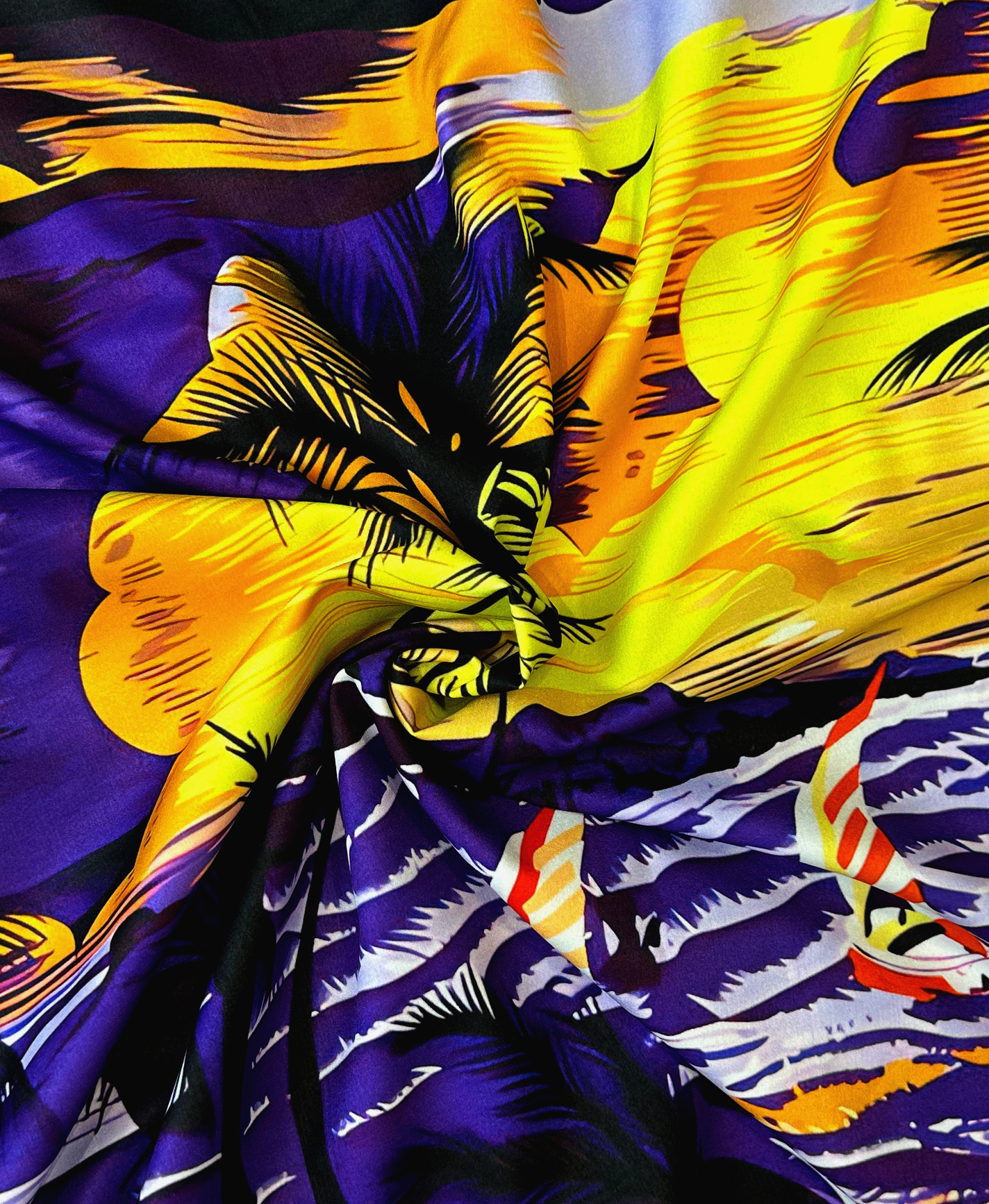 Men's Hawaiian Aloha Shirt, Short Sleeve Button Down, Tropical Palm Tree Print, Purple and Yellow