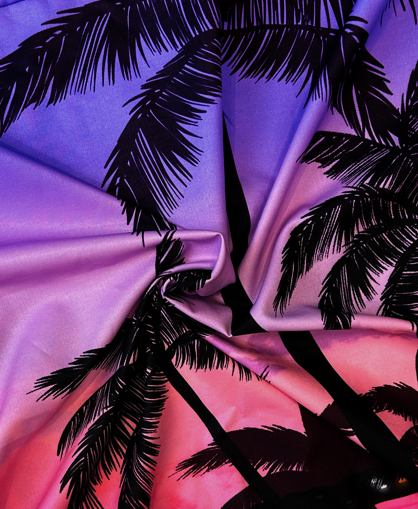 Men's Hawaiian Shirt, Palm Tree Print, Purple Sunset Gradient, Short Sleeve Button Down