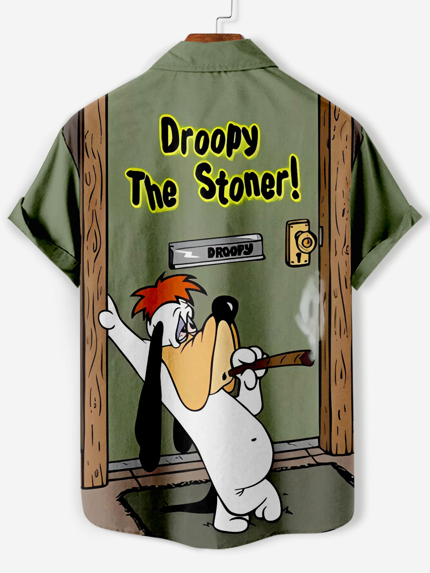 Men's Cartoon Comic Elements Droopy Dog green Short Sleeve Shirt