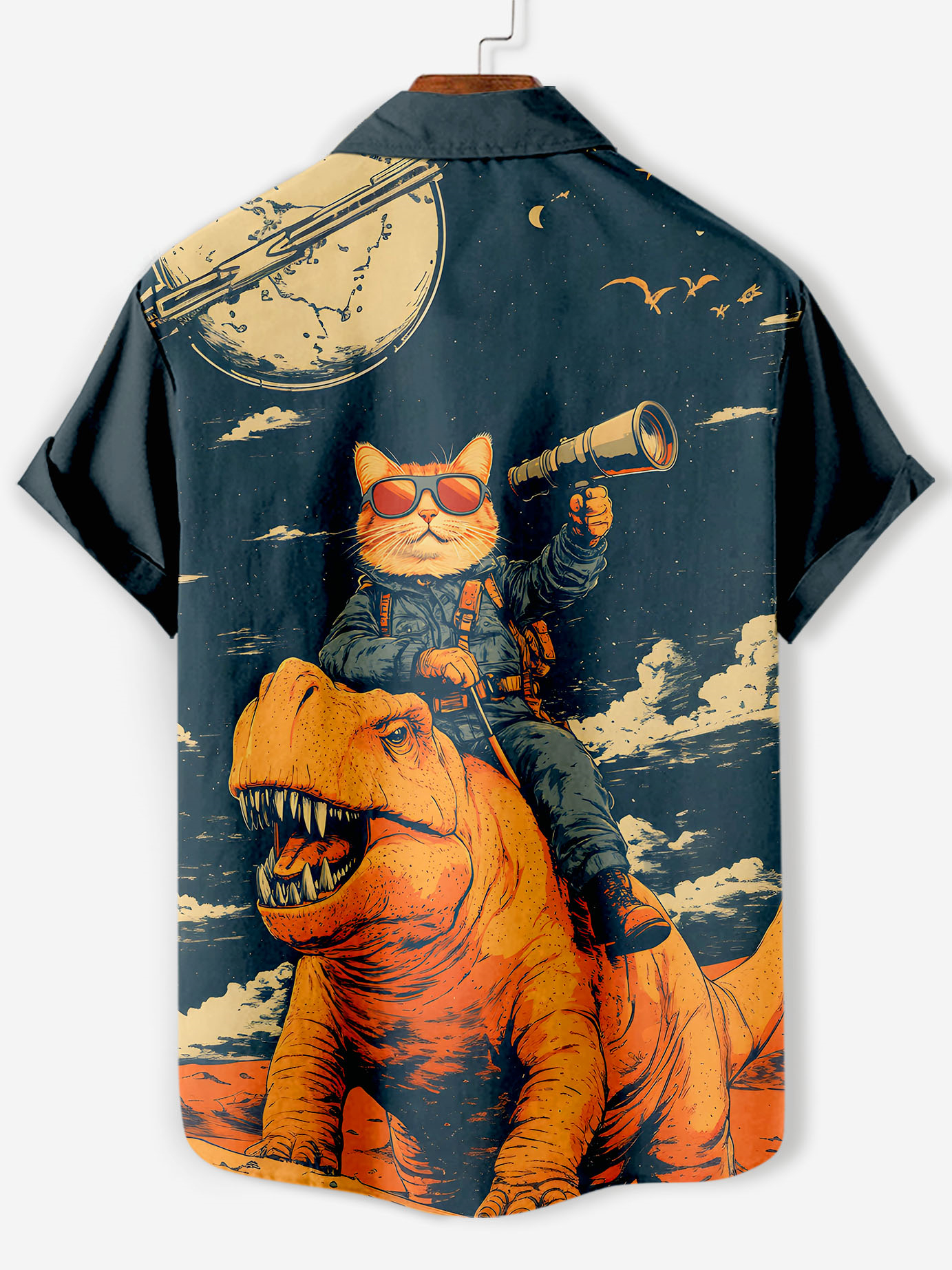 Men's Retro Cartoon Anime Cat Theme Short Sleeve Shirt