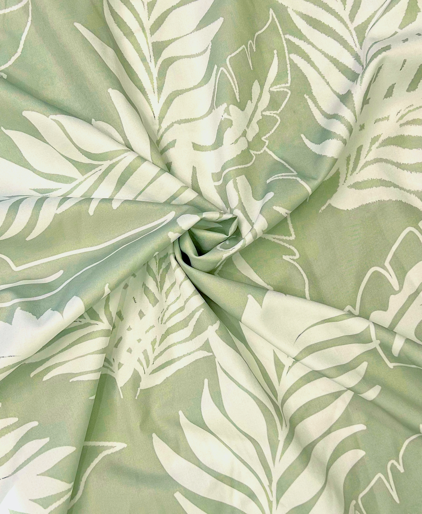 Men's Hawaiian Floral Print Short Sleeve Button Down Shirt, Sage Green and White Palm Leaf Pattern