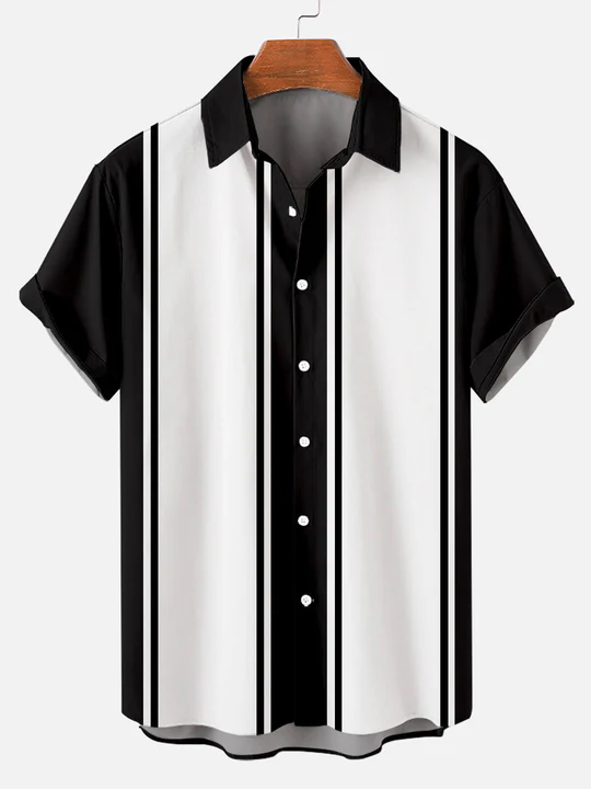 Men's Casual Contrast Lapel Short Sleeve Shirt