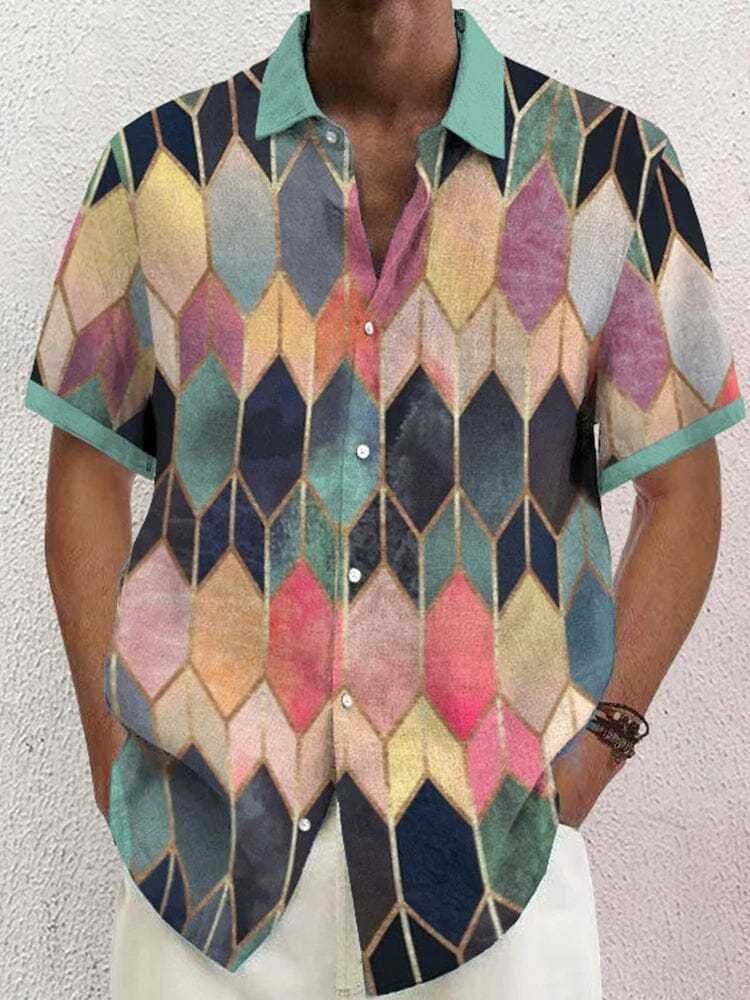 Stylish Blue Print Cotton Linen Shirt