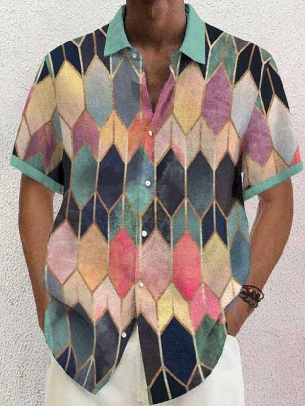 Stylish Blue Print Cotton Linen Shirt