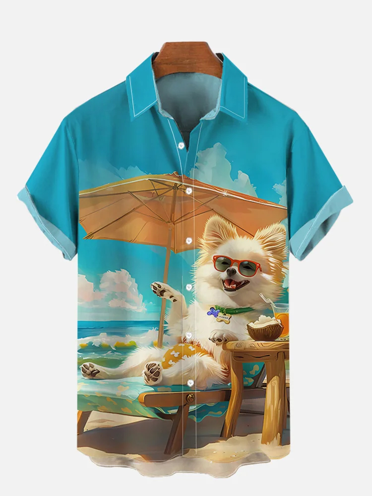Hawaiian Funny Animal Beach Holiday Casual Short Sleeve Shirt
