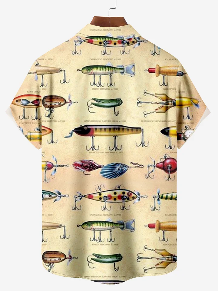 Men's Retro Poster Sea Fishing Encyclopedia Short Sleeve Shirt