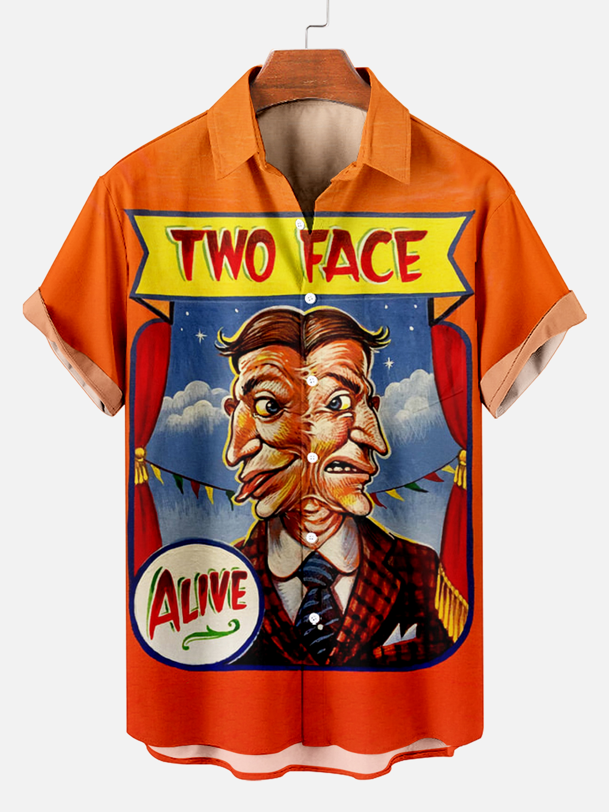Men's Vintage Circus Pattern Casual Short Sleeve Shirt
