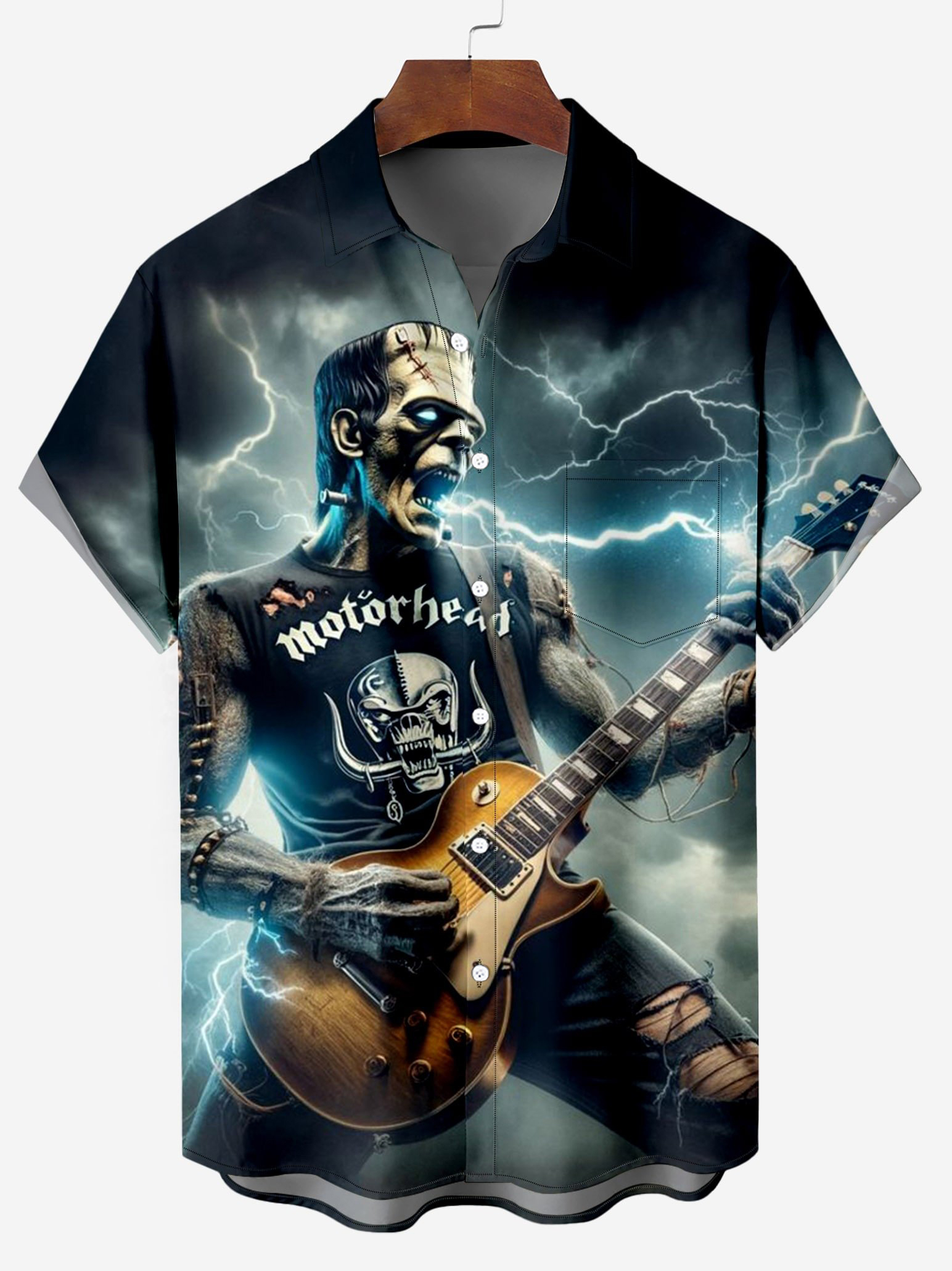 Metal Rock Star Pattern Chest Pocket Shirt