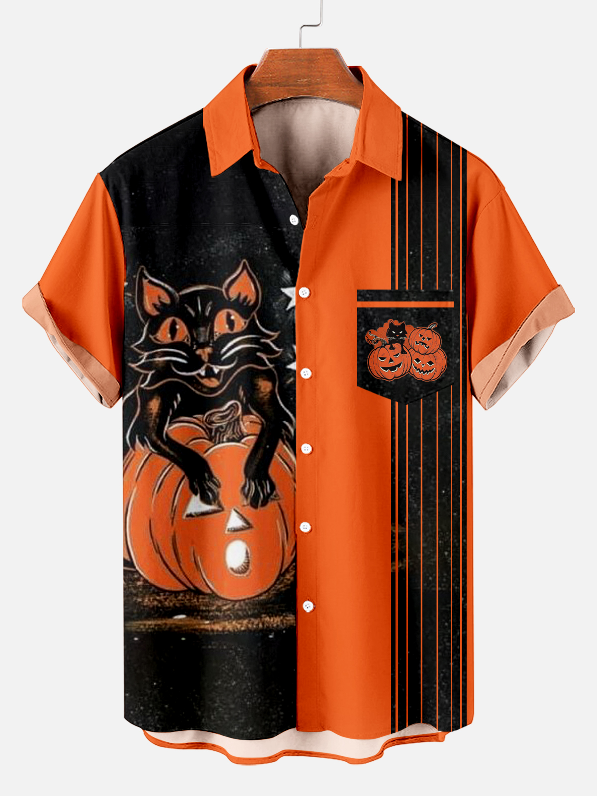 Men's Classic Striped Halloween Print Short Sleeve Shirt