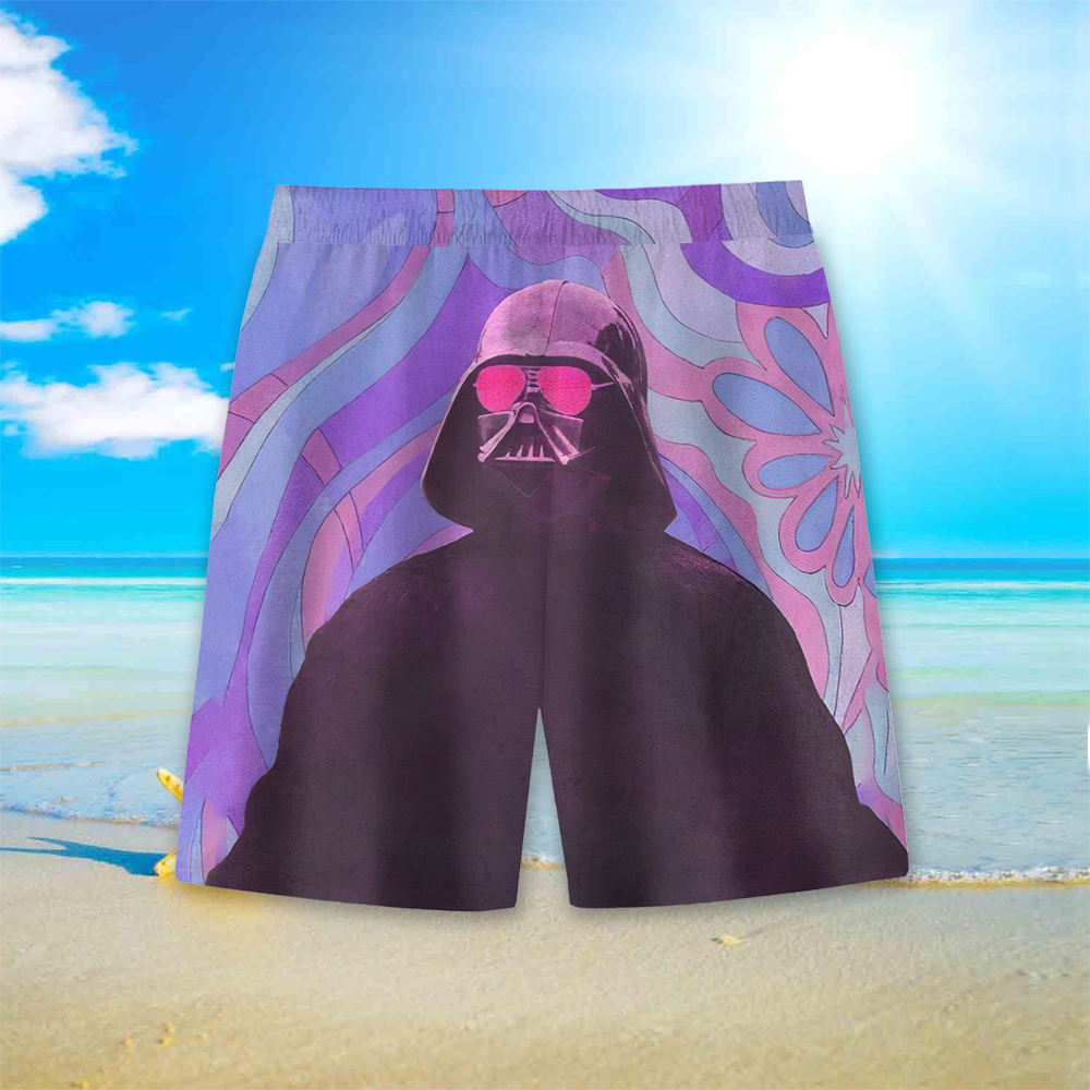 Men's Cartoon Space Wars Printed Pocket Beach Shorts