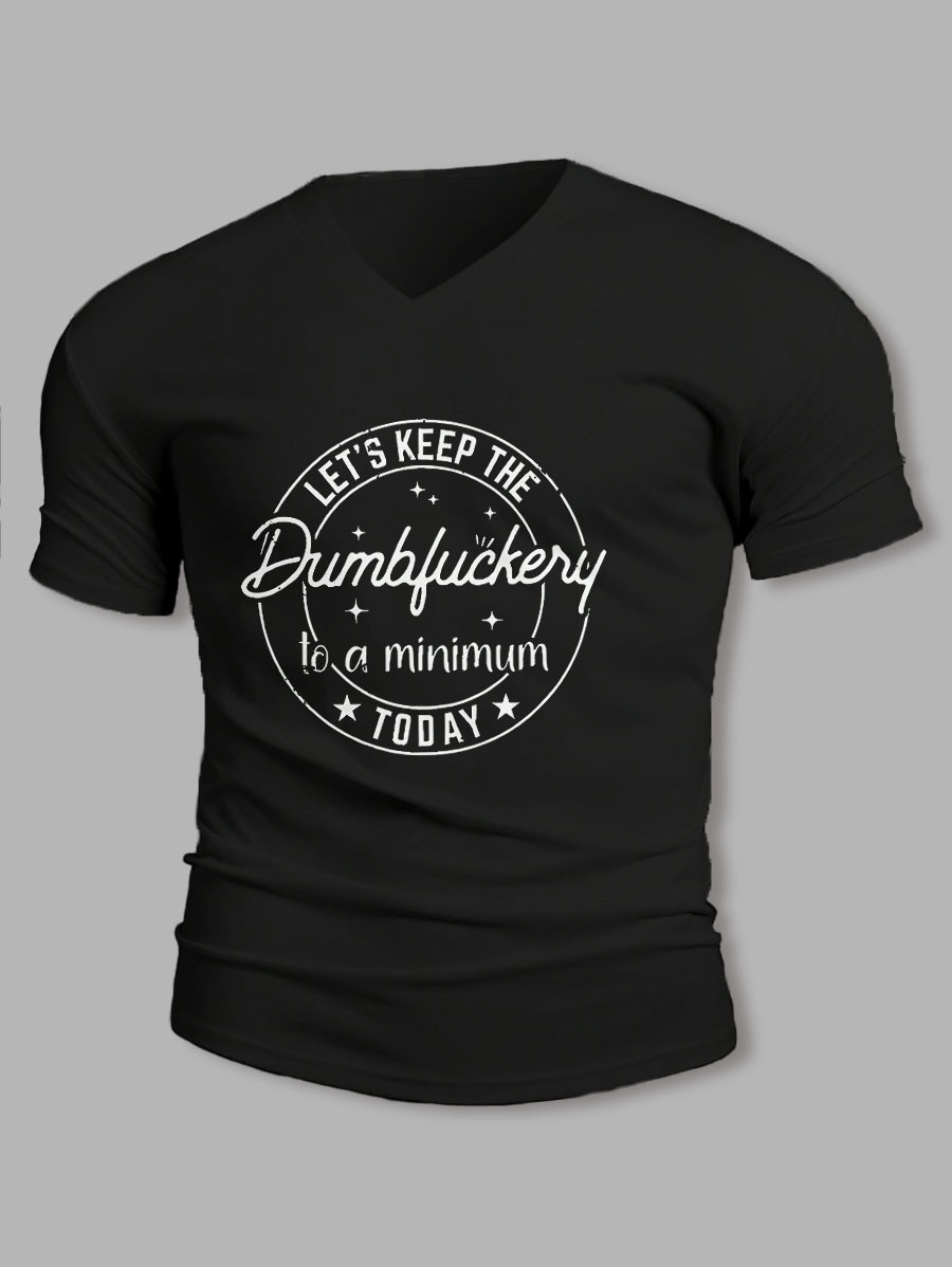 Men's Slogan Text V-Neck Short Sleeve T-Shirt