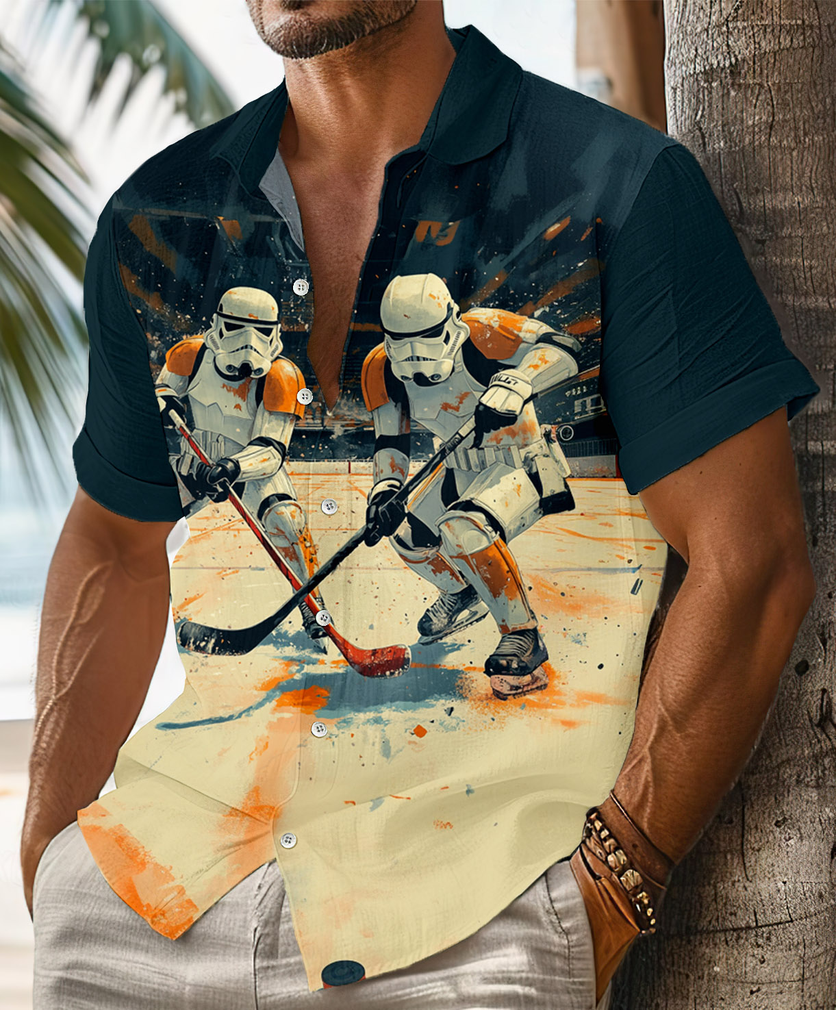 Men's Lapel collar Printed Graphic Short Sleeve Shirt High Stretch Bamboo Fiber