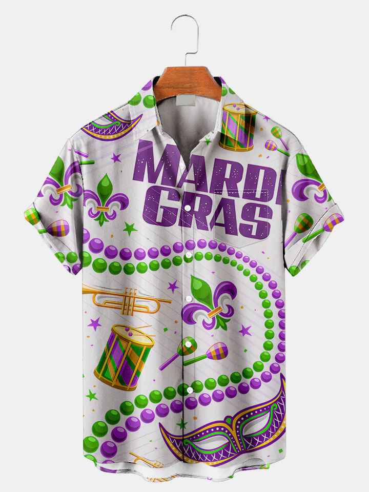 Men's Mardi Gras Elements Graphic Festive Short Sleeve Shirt