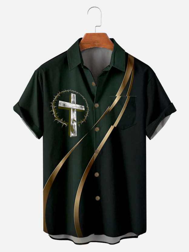 Men's Easter Cross Print Short Sleeve Shirt