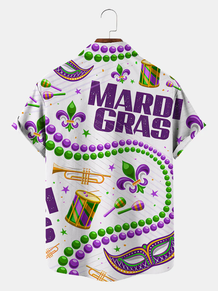 Men's Mardi Gras Elements Graphic Festive Short Sleeve Shirt
