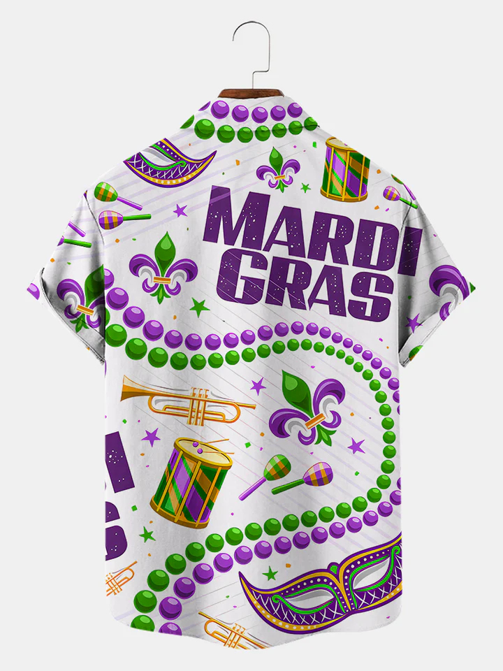 Men's Mardi Gras Elements Graphic Festive Short Sleeve Shirt