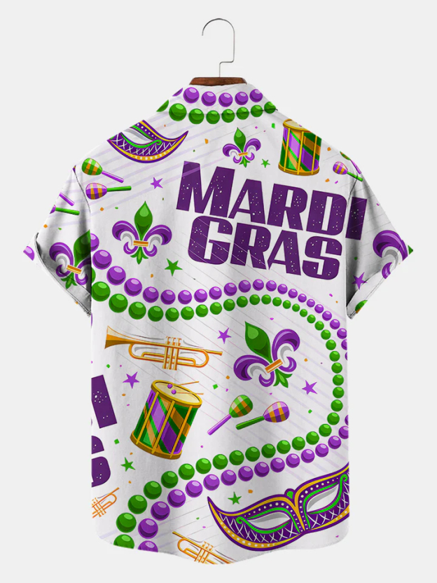 Men's Mardi Gras Elements Graphic Festive Short Sleeve Shirt