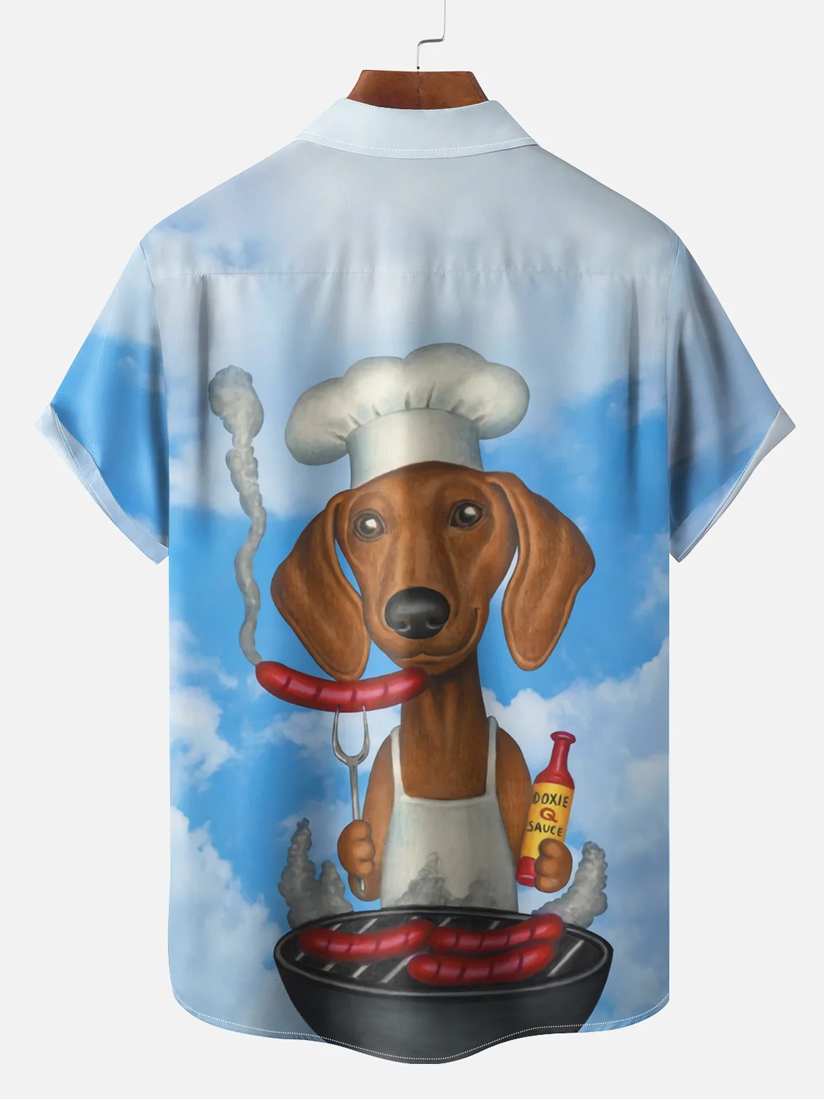 Retro Fun Hot Dog Graphic Print Hawaiian Short Sleeve Shirt
