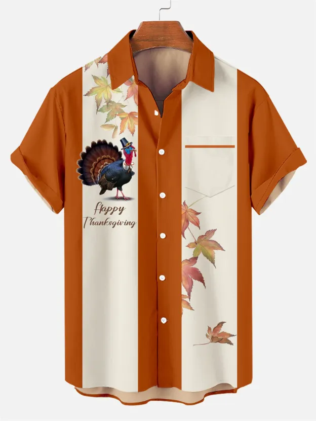 Men's Thanksgiving Maple Turkey Short Sleeve Shirt