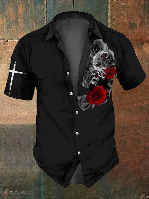 Men's Retro Dark Skull Casual Short Sleeve Shirt