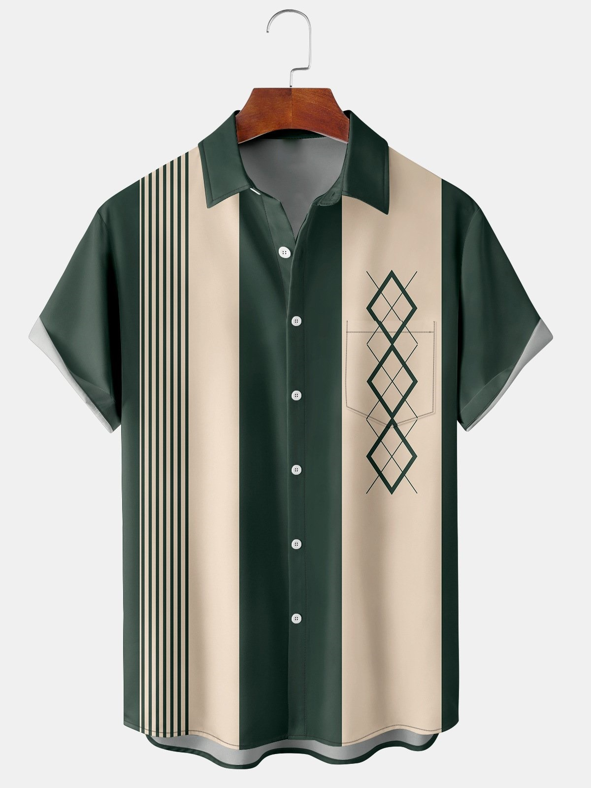 Christmas greetings from Santa Claus delivering gifts on a motorcycle Christmas Chest Pocket Short Sleeve Bowling Shirt