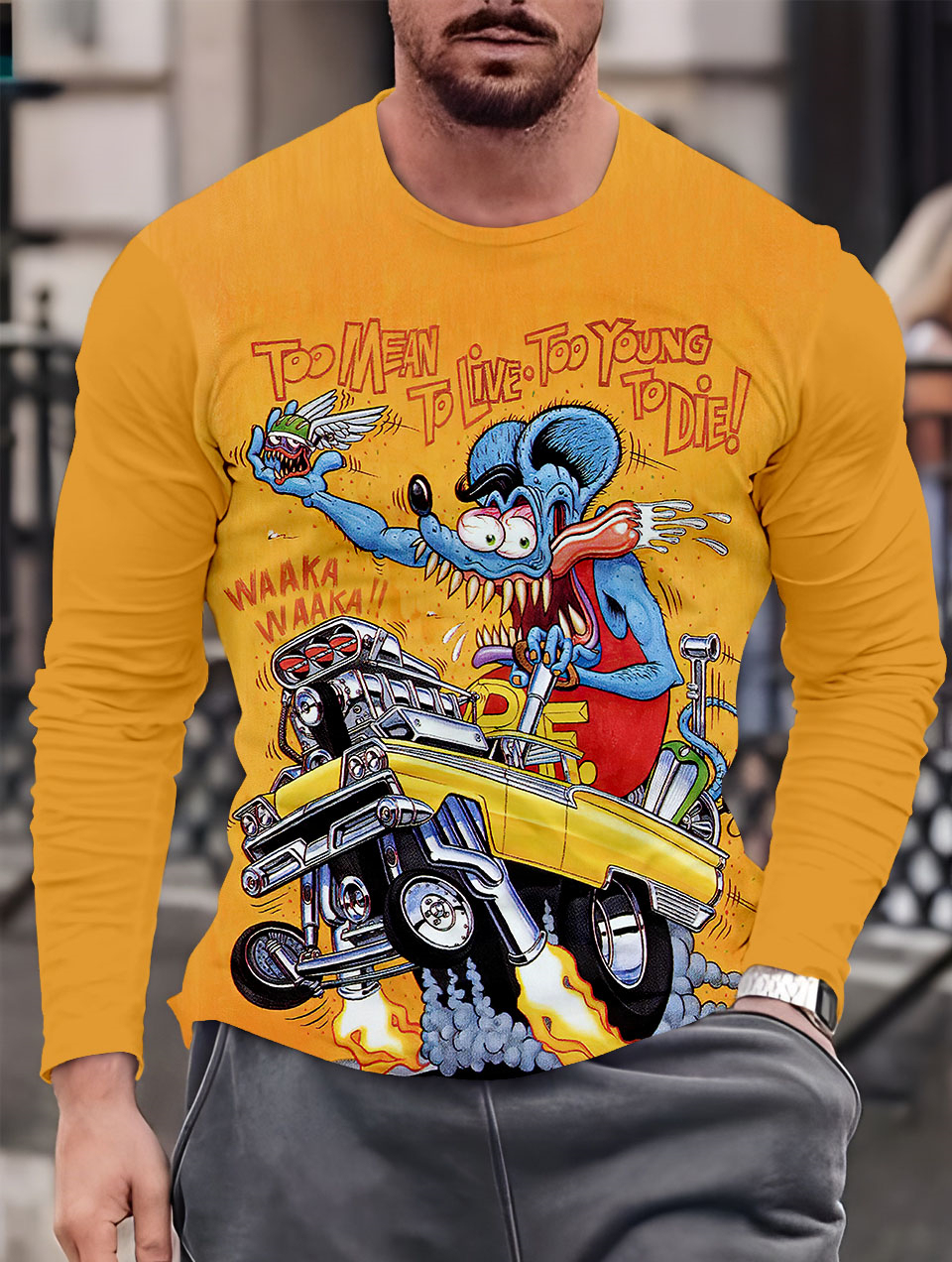 Men's Casual Cartoon Graphic Long Sleeve T-Shirt