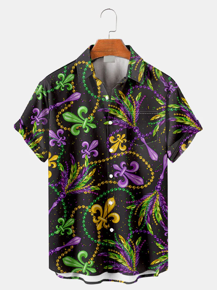 Men's Mardi Gras Elements Graphic Festive Short Sleeve Shirt