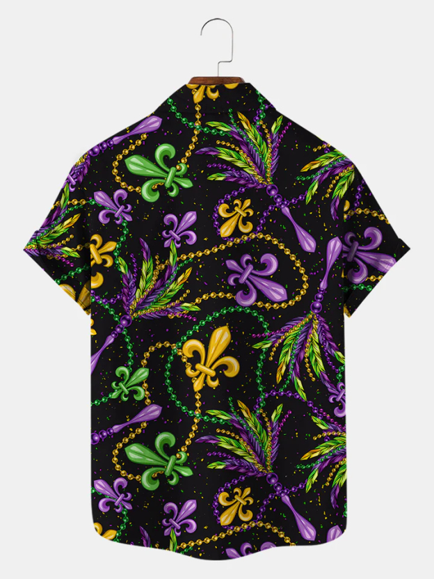 Men's Mardi Gras Elements Graphic Festive Short Sleeve Shirt