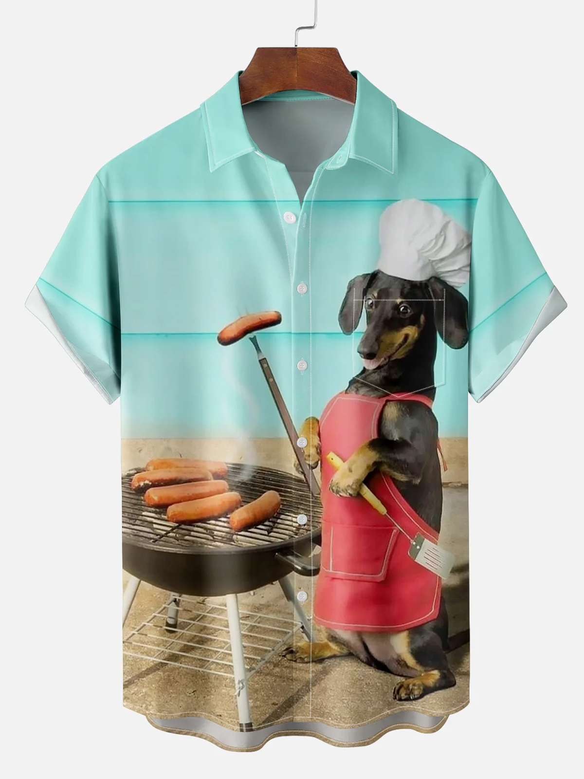 Dachshund Grilled Hot Dog Print Hawaiian Short Sleeve Shirt