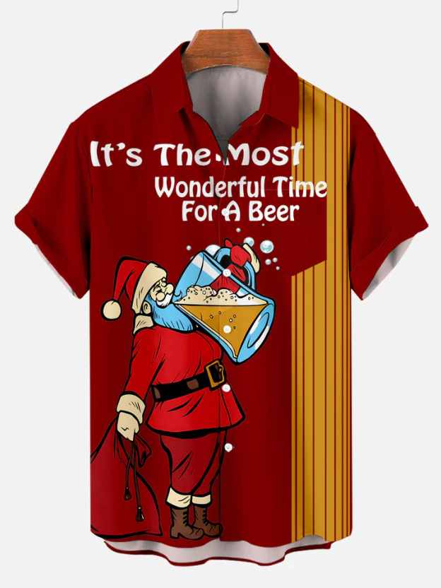 Men's Christmas It's the most wonderful time for a beer printed shirt  -02