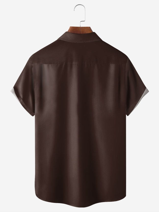 Text Contrasting Pocket Flip Collar Bowling Shirt