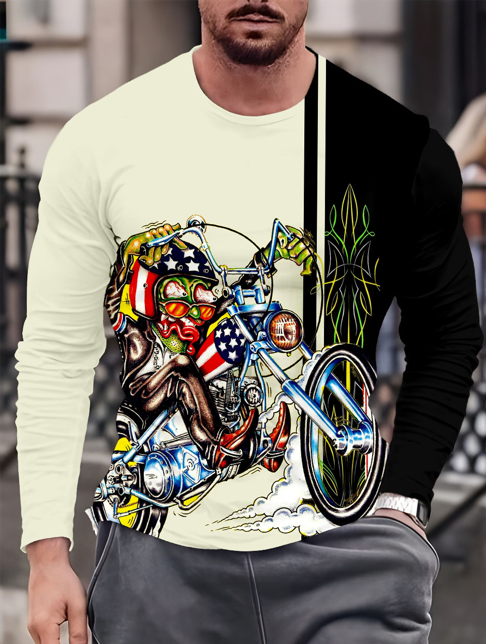 Men's Casual Cartoon Graphic Long Sleeve T-Shirt