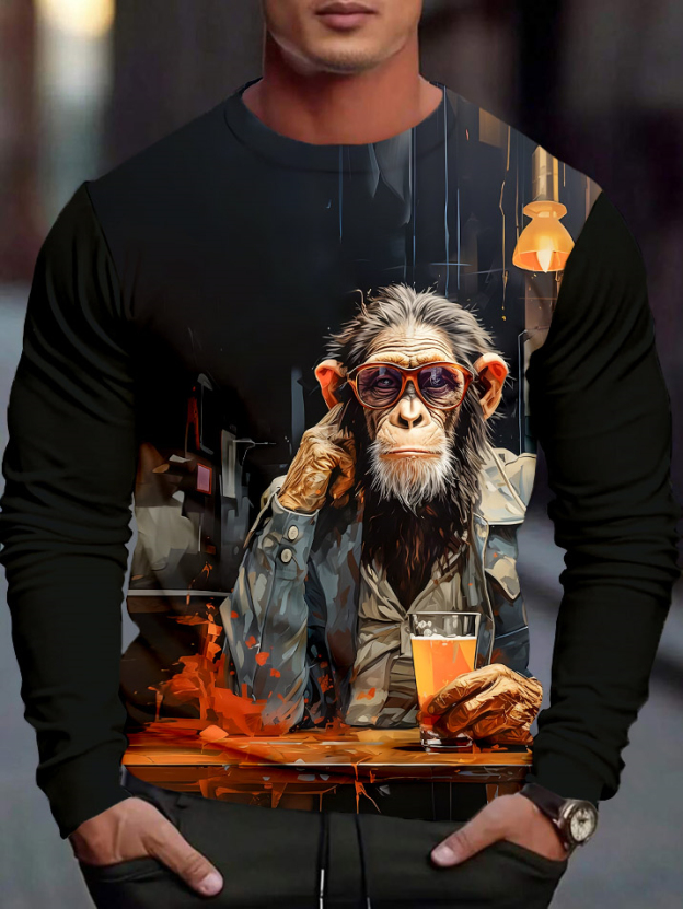 Men's Casual Cartoon Graphic Long Sleeve T-Shirt