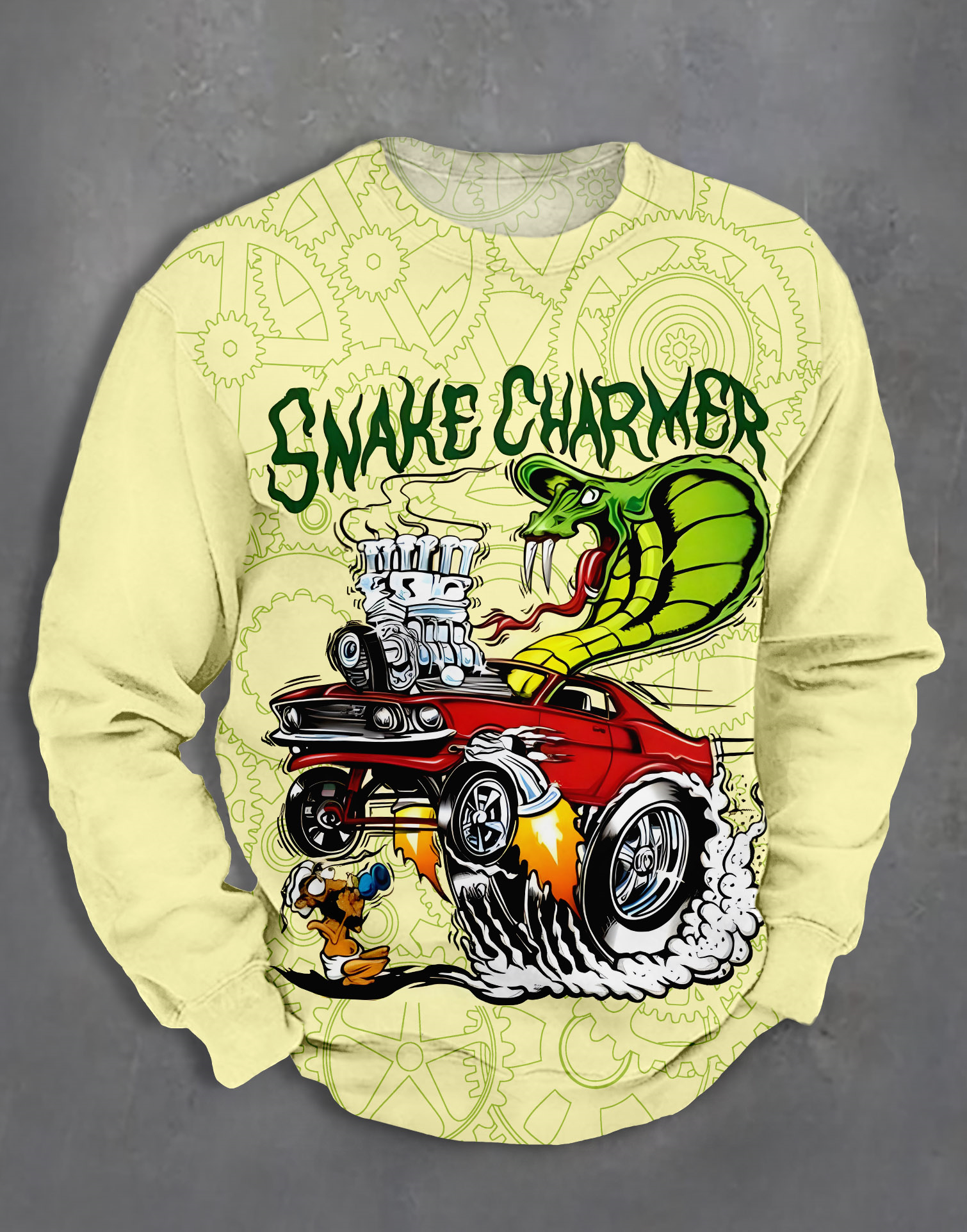 Men's Retro Cartoon Car Graphic Illustration Long Sleeve Sweatshirt