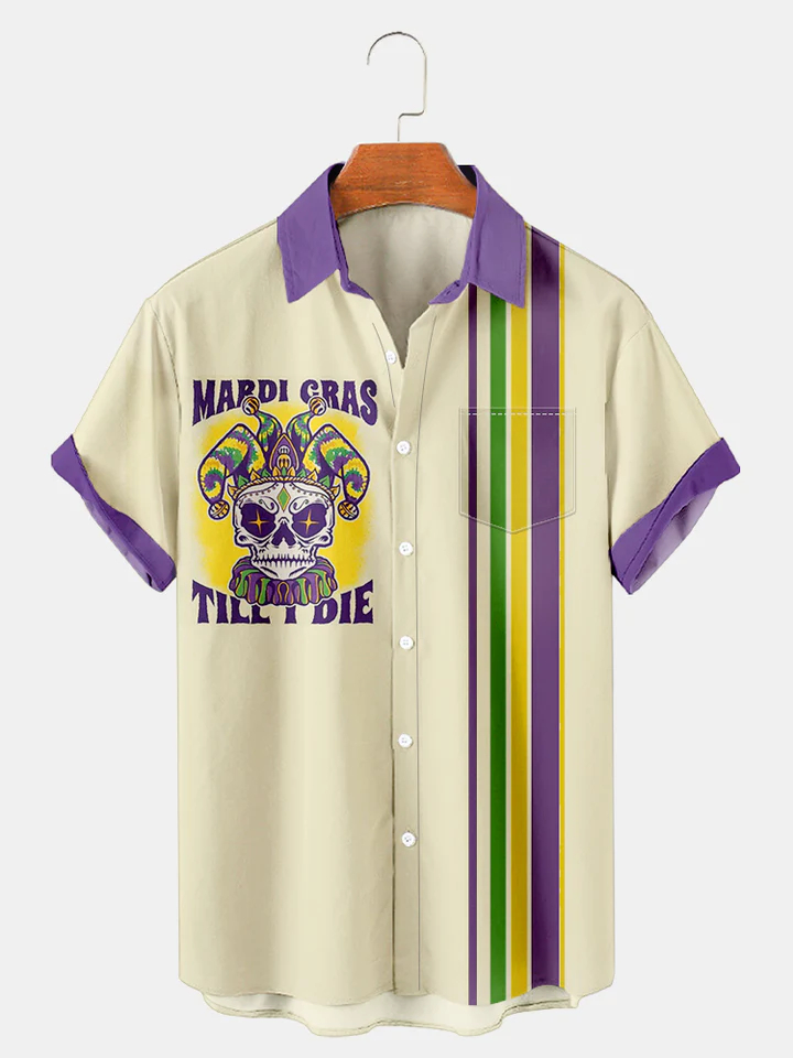 Men's Mardi Gras Elements Graphic Festive Short Sleeve Shirt