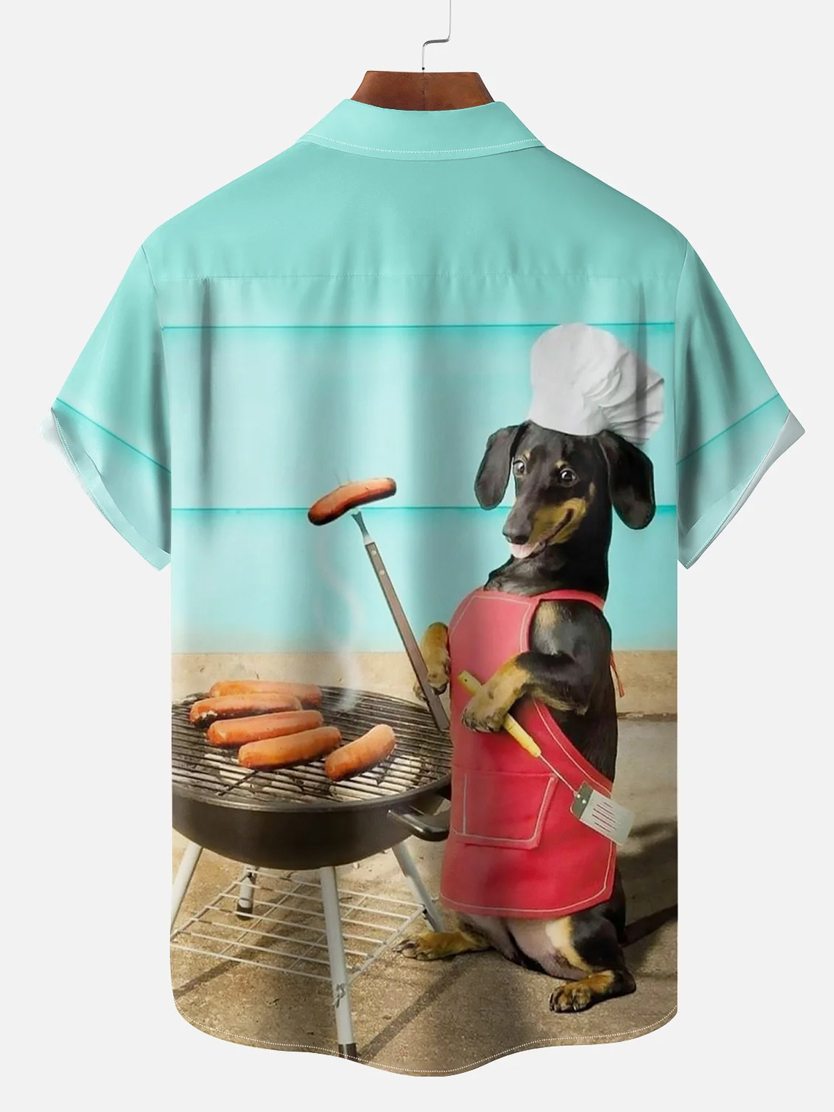 Dachshund Grilled Hot Dog Print Hawaiian Short Sleeve Shirt