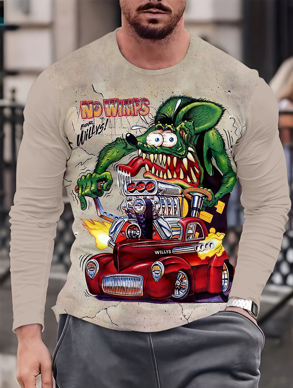 Men's Casual Cartoon Graphic Long Sleeve T-Shirt