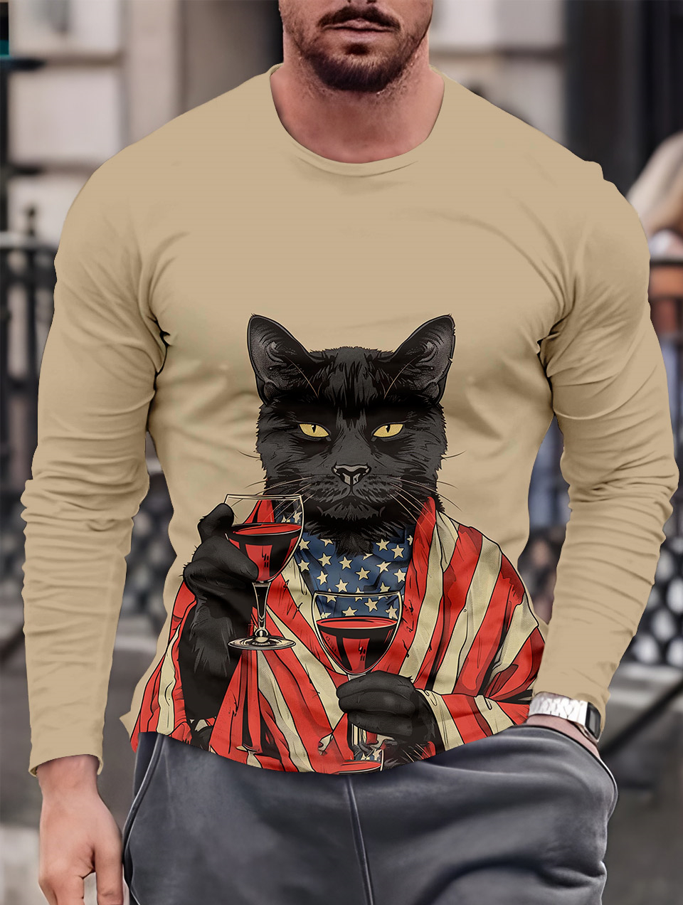 Men's Casual Cartoon Graphic Long Sleeve T-Shirt