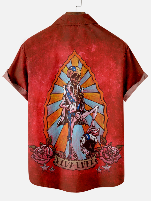 Men's Classic Day of the Dead Skull Graphic Short Sleeve Shirt