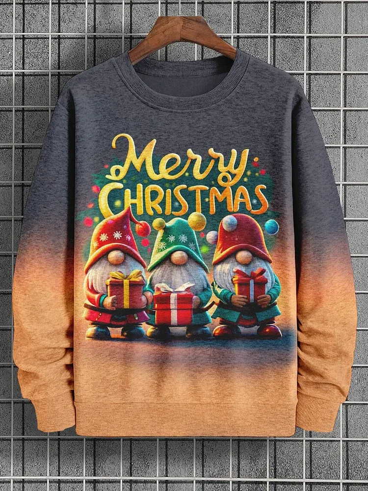 Men's Merry Christmas Christmas Gnome Giving Gifts Art Print Casual Sweatshirt