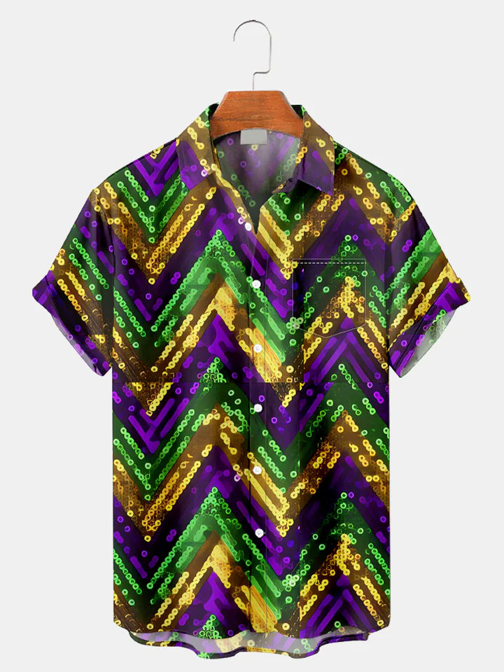 Men's Mardi Gras Elements Graphic Festive Short Sleeve Shirt
