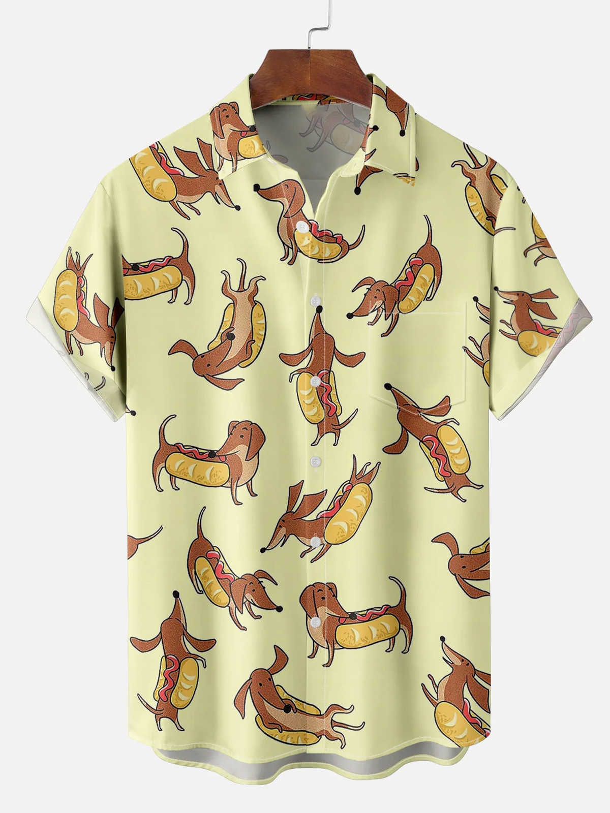 Free Running Hot Dog Graphic Print Hawaiian Short Sleeve Shirt
