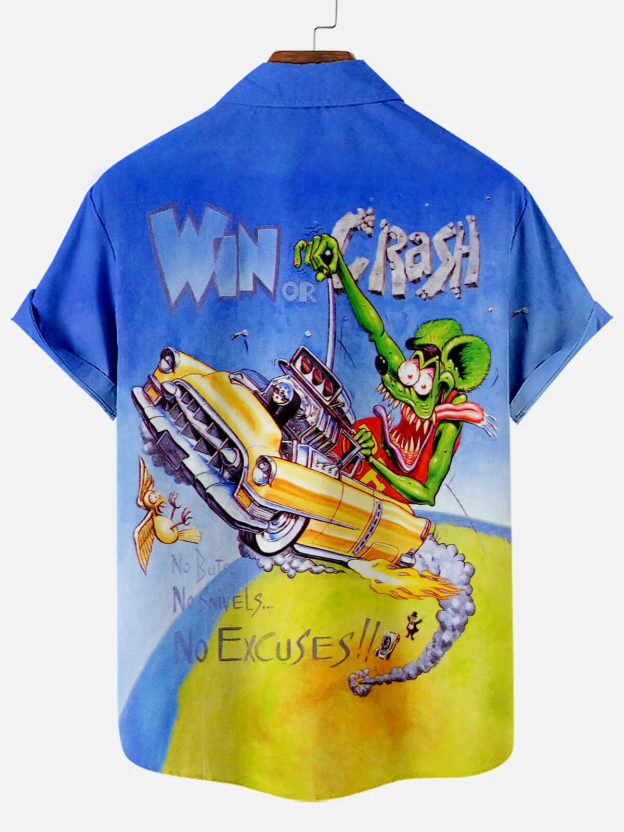 Men's Nostalgic Anime Character Retro Car Short Sleeve Shirt