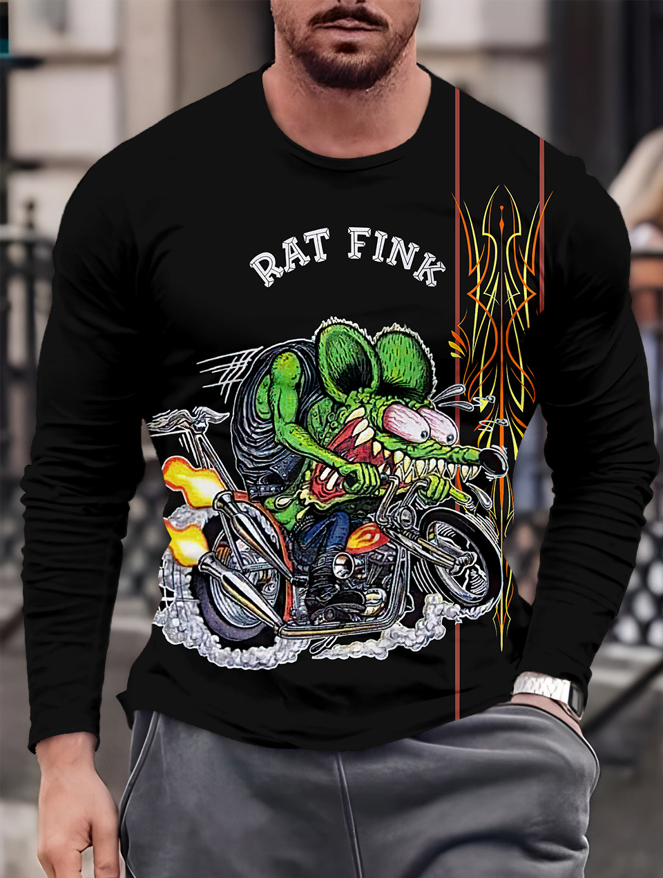 Men's Casual Cartoon Graphic Long Sleeve T-Shirt