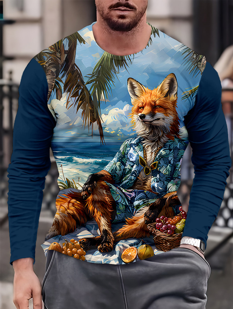 Men's Casual Cartoon Graphic Long Sleeve T-Shirt