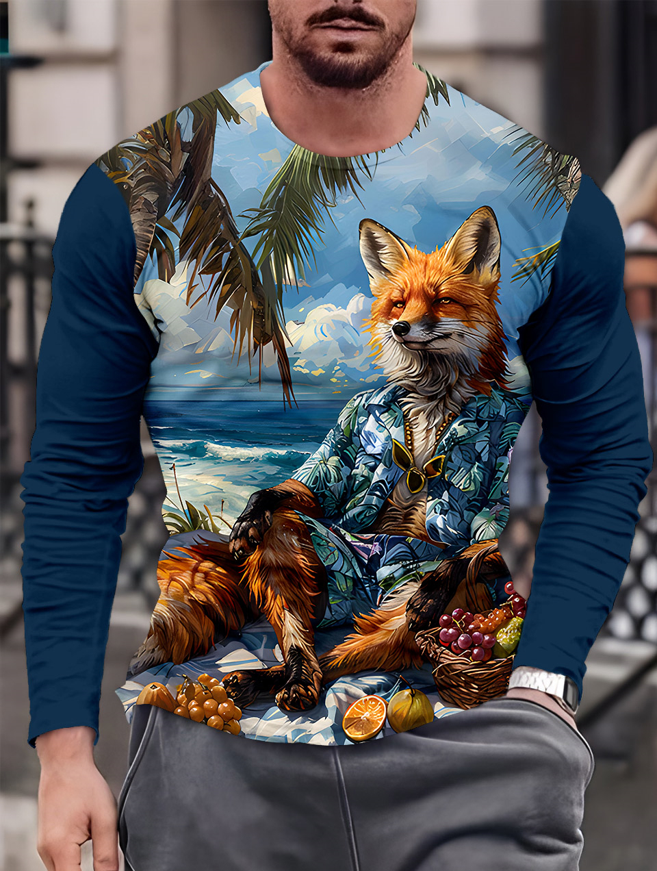 Men's Casual Cartoon Graphic Long Sleeve T-Shirt