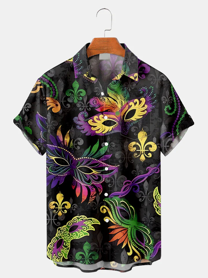 Men's Mardi Gras Elements Graphic Festive Short Sleeve Shirt