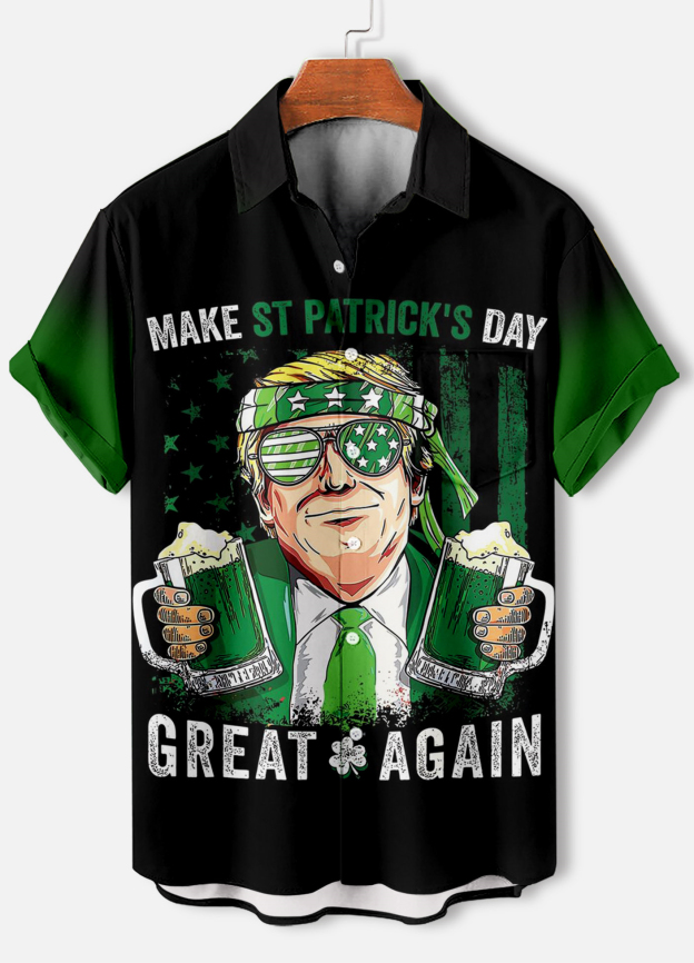 Men's Casual St. Patrick's Day Graphic Short Sleeve Shirt